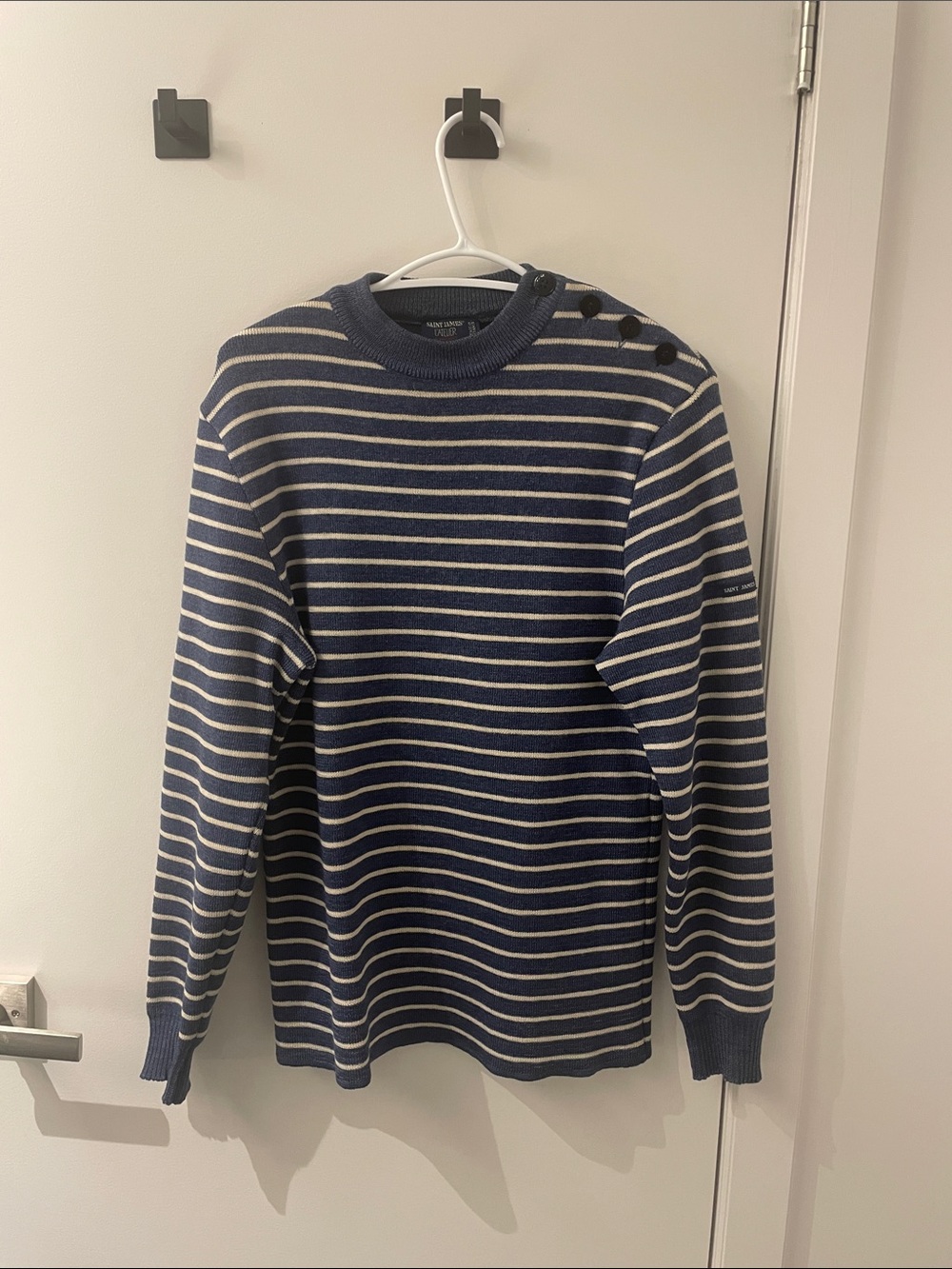 Saint James Navy and Cream Striped Crewneck Sweater